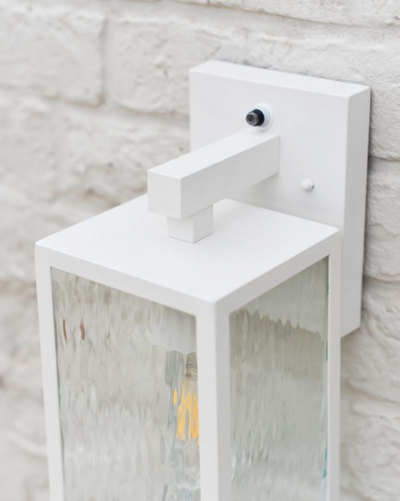 Contemporary White 'Caja' Wall Light - Hammered Glass Mountain Bracket