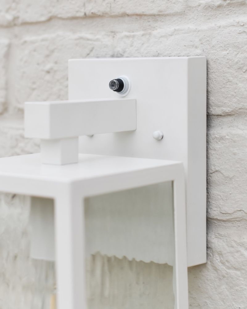 Contemporary White 'Caja' Wall Light - Hammered Glass Sensor