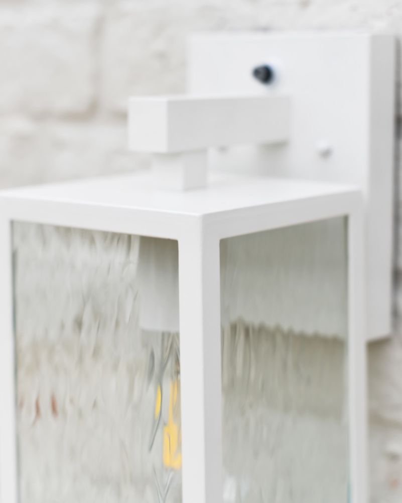 Contemporary White 'Caja' Wall Light - Hammered Glass Close Up