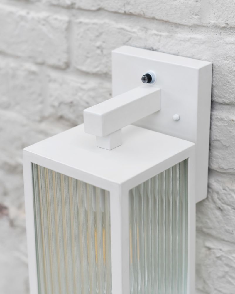 Contemporary White 'Caja' Wall Light - Ribbed Glass Above