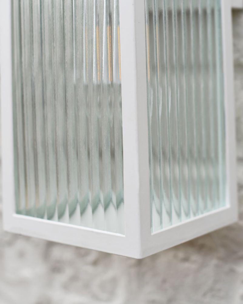 Contemporary White 'Caja' Wall Light - Ribbed Glass Close Up
