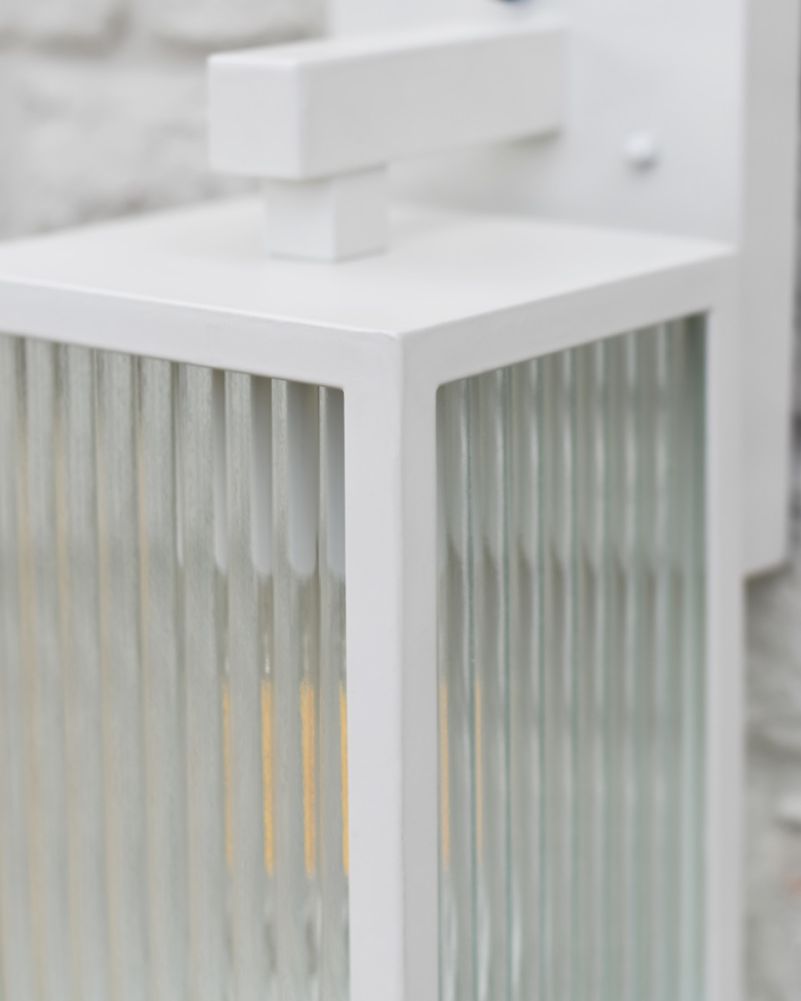Contemporary White 'Caja' Wall Light - Ribbed Glass Edge