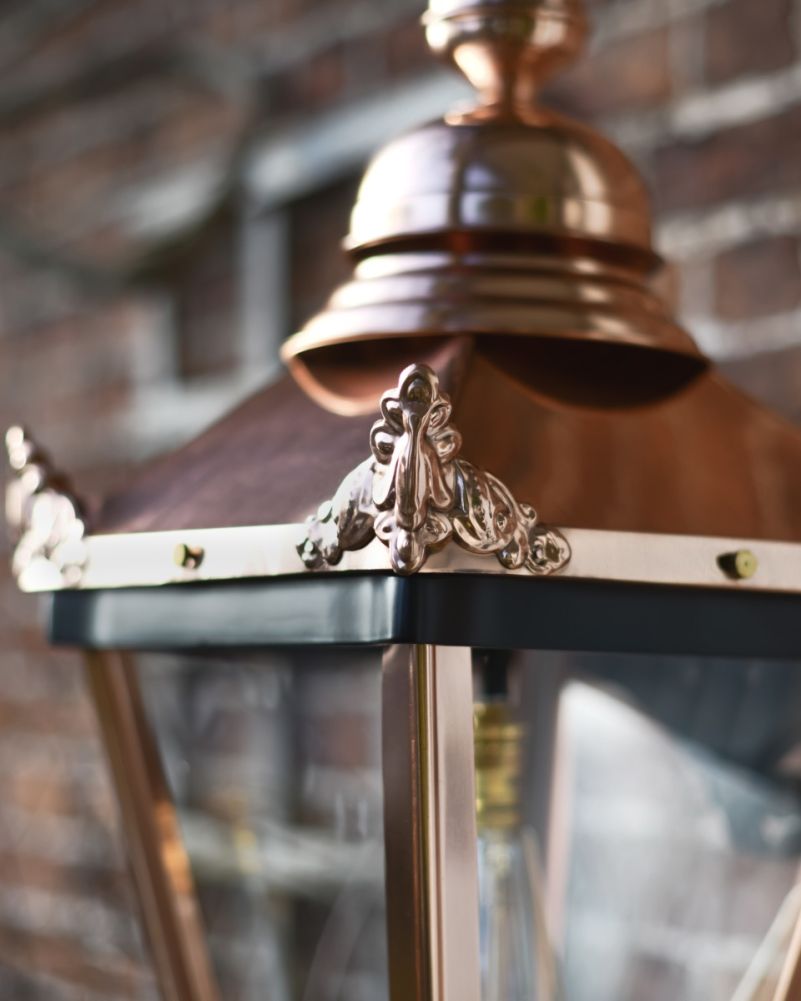 Copper 'Berkshire' Lantern On Ornate Wall Bracket Ornate Details