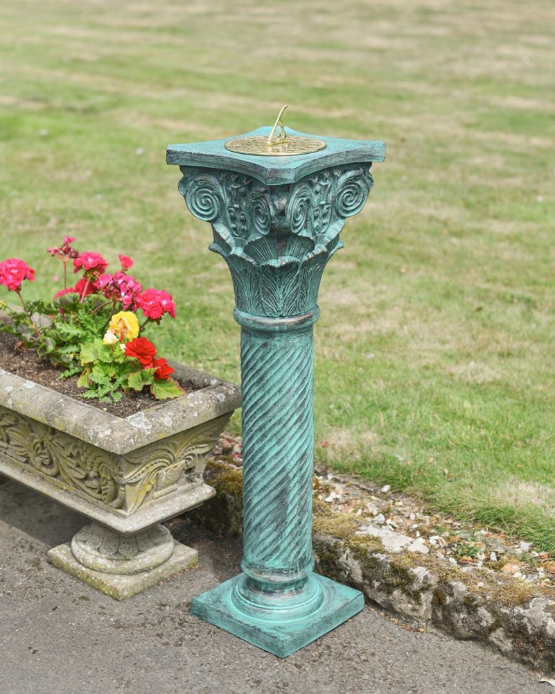 'Corinthian' Ornate Verdigris Cast Aluminium Sundial Column