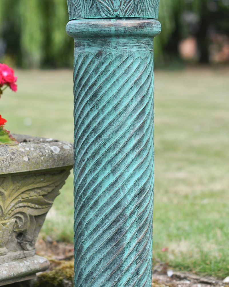 'Corinthian' Ornate Verdigris Cast Aluminium Sundial Column Details