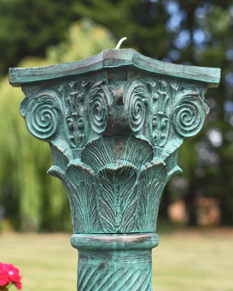 'Corinthian' Ornate Verdigris Cast Aluminium Sundial Column Design