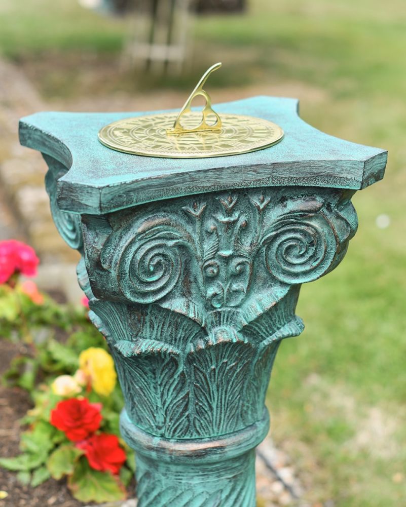 'Corinthian' Ornate Verdigris Cast Aluminium Sundial Column Design