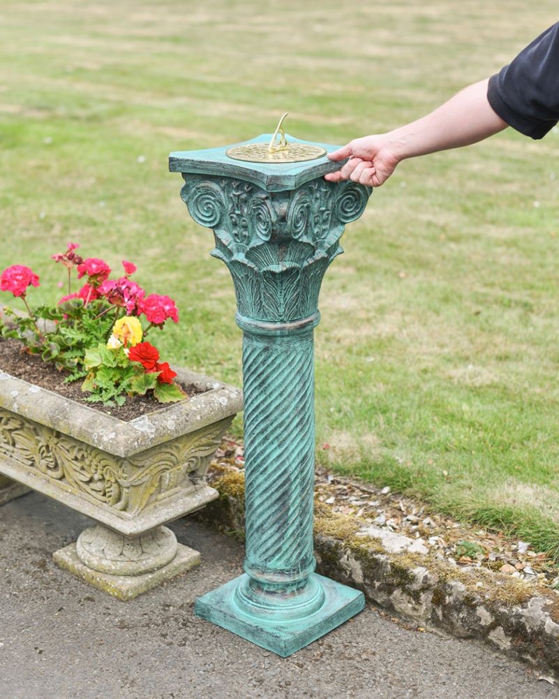 'Corinthian' Ornate Verdigris Cast Aluminium Sundial Column To Scale