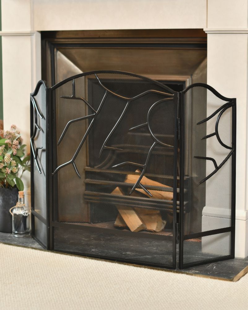 'Crackling' Triple Fold Ornate Fire Screen 