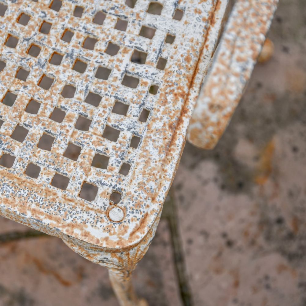 Rustic Cream Cast Iron Victorian Chair Seat Detail