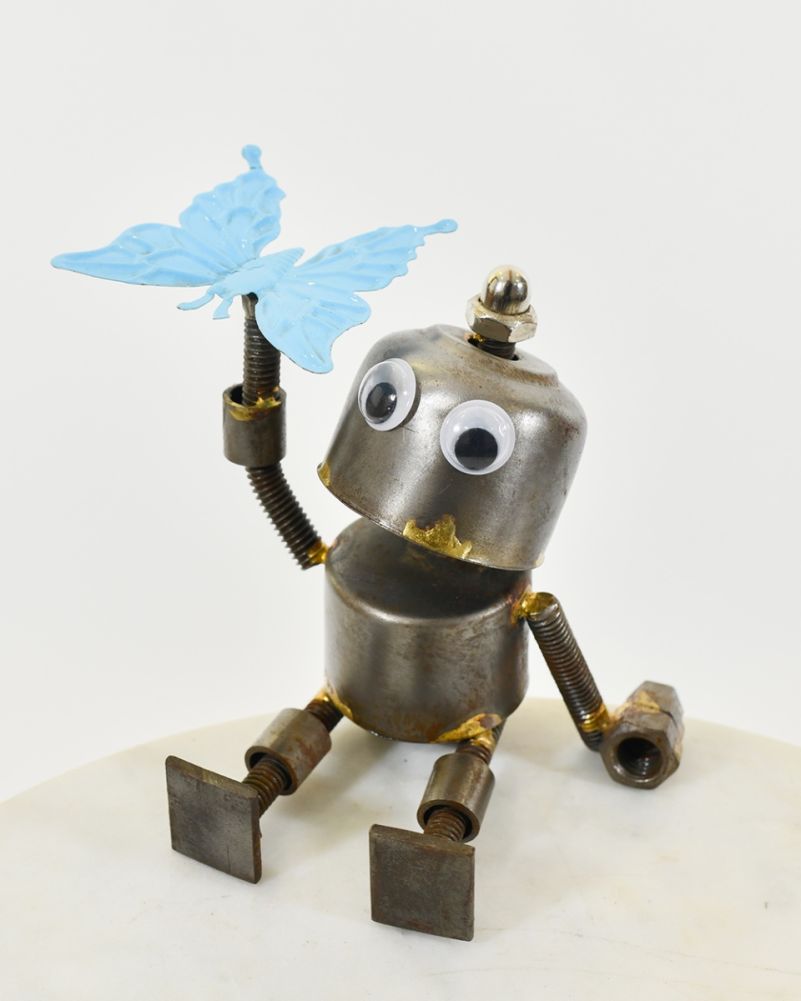 'Curiosity' The Robot Scrap Metal Art Sculpture - Blue