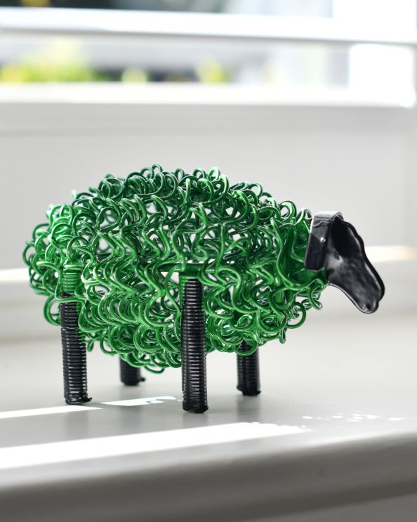 'Curly' The Colourful Sheep Scrap Metal Art Sculpture - Green In The Home