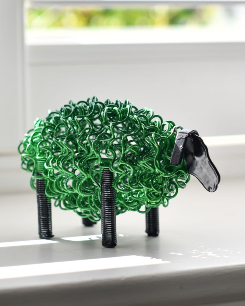 'Curly' The Colourful Sheep Scrap Metal Art Sculpture - Green