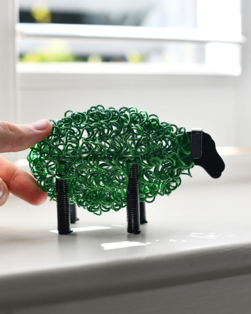 Scale Of 'Curly' The Colourful Sheep Scrap Metal Art Sculpture - Green