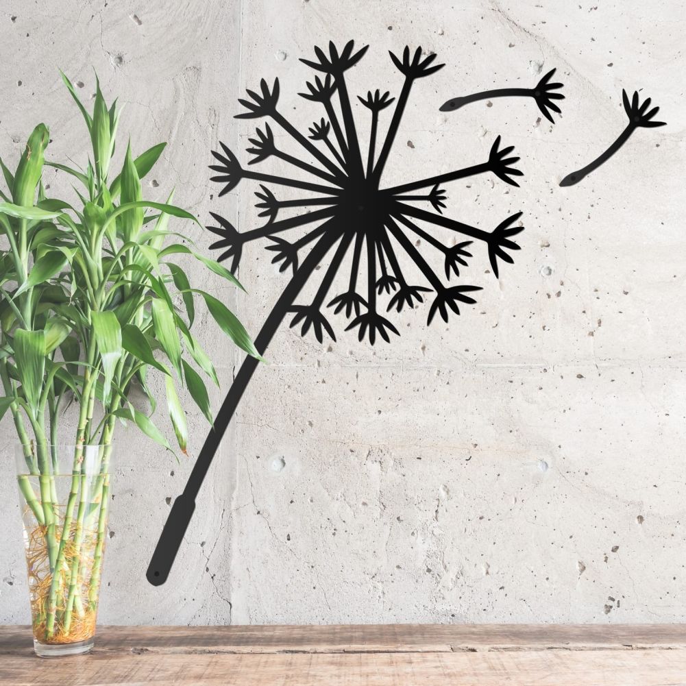 Black Dandelion Wall Art With Bamboo