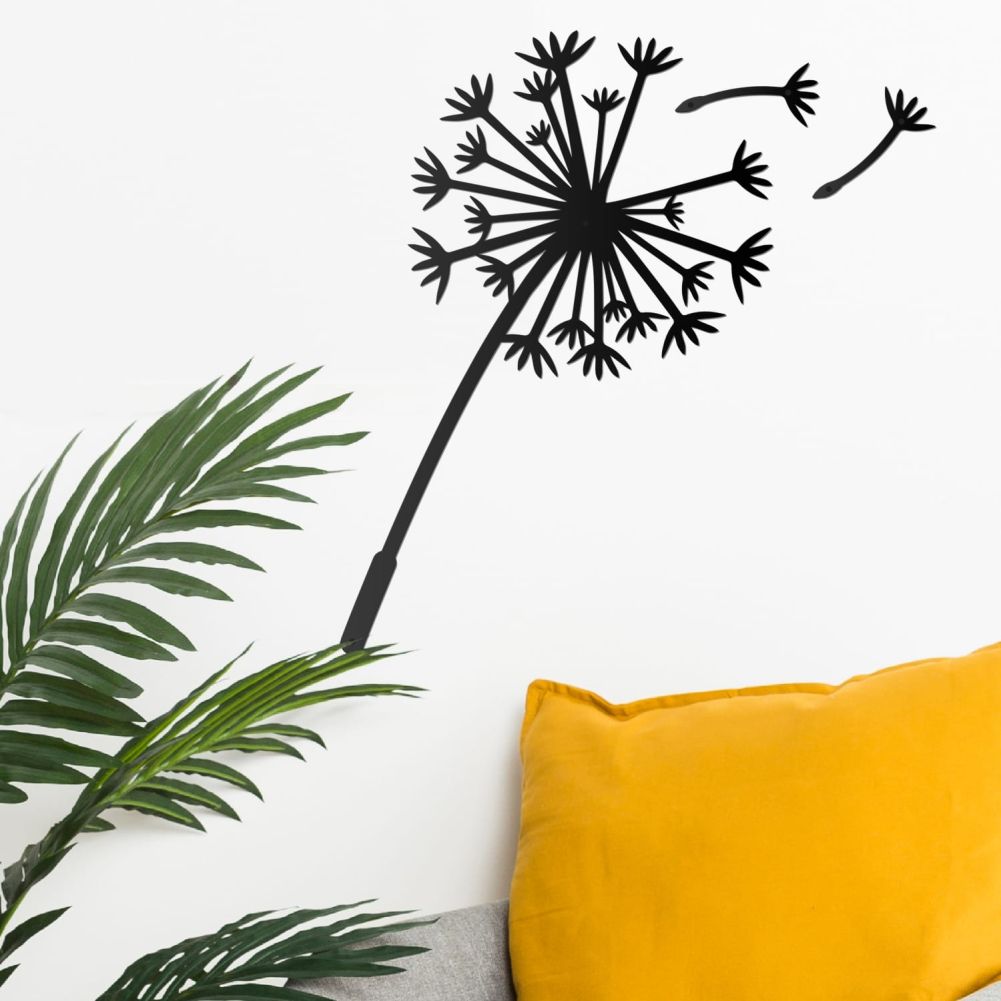 Black Dandelion Wall Art In a Living Room