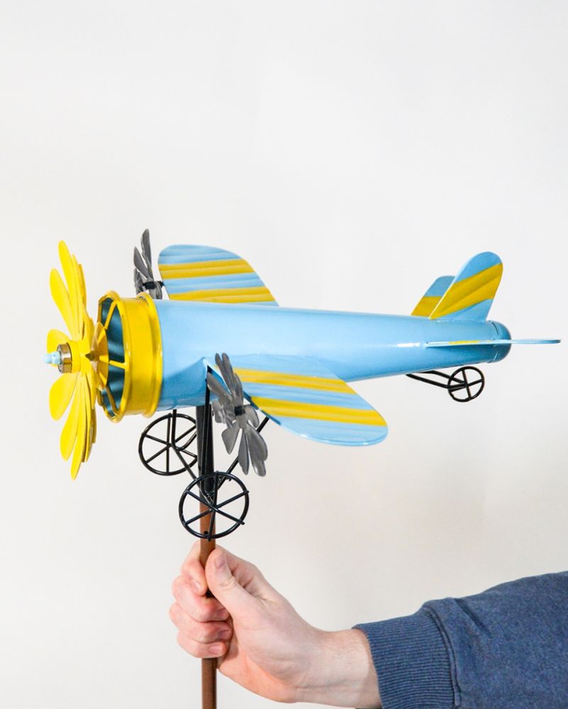 Yellow Decorative Airplane Garden Wind Spinner Details To Scale