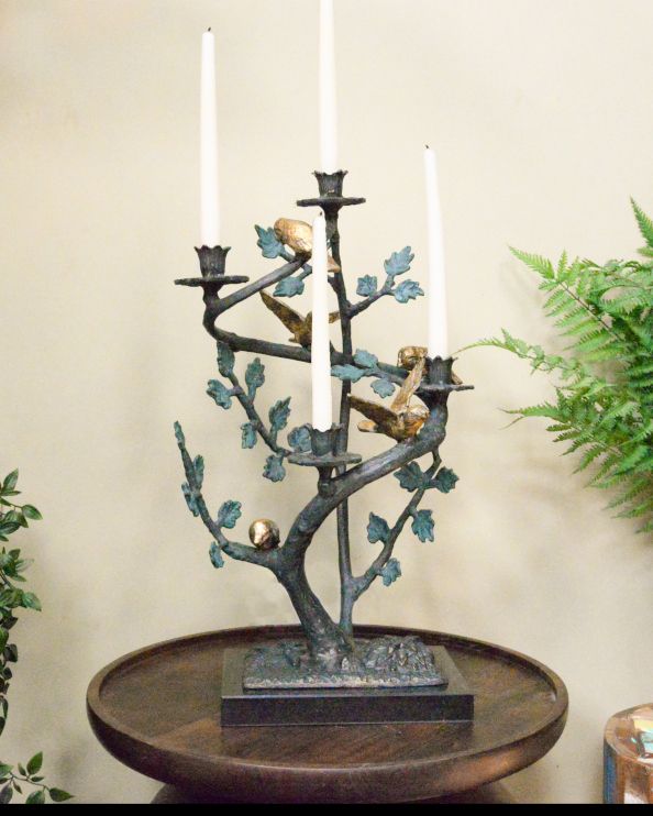 Decorative Cast Aluminium 'Birds On A Branch' Candelabra