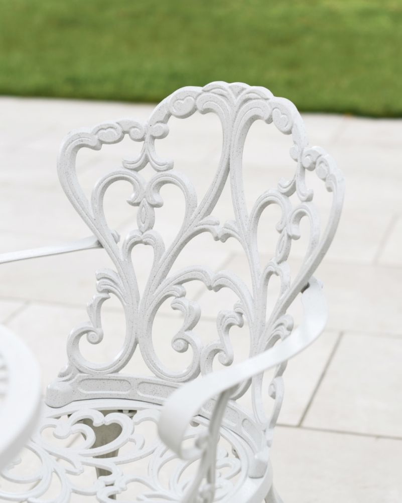 Deluxe August Two Seater Outdoor Furniture Set in Antique White Chair Back Details