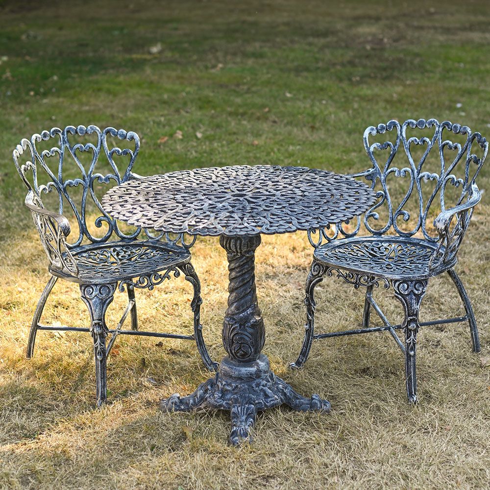 Deluxe Esme Two Seater Outdoor Furniture Set In Brushed Silver