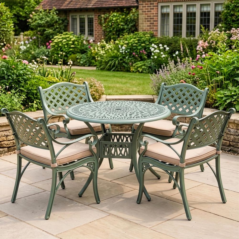 Digital Illustration Of The Deluxe 'Margot' Outdoor Four Seater Furniture Set In Sage Green