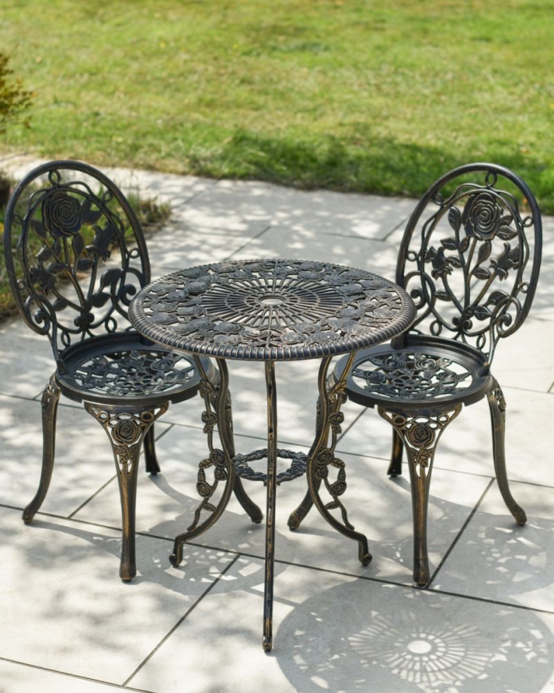 Deluxe Rosa Outdoor Two Seater Bistro Set In Antique Bronze