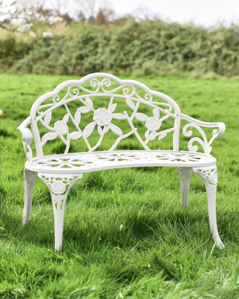 Deluxe Two Seater Rose Garden Bench In White