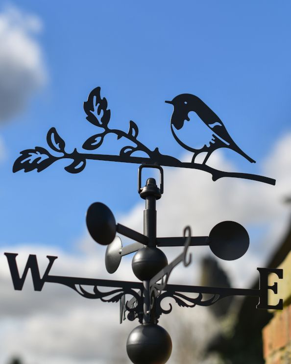 Steel Perched Robin Weathervane Close up Of The Motif