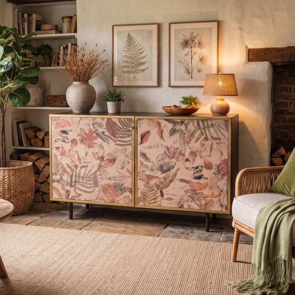 digital illustration floral side cabinet