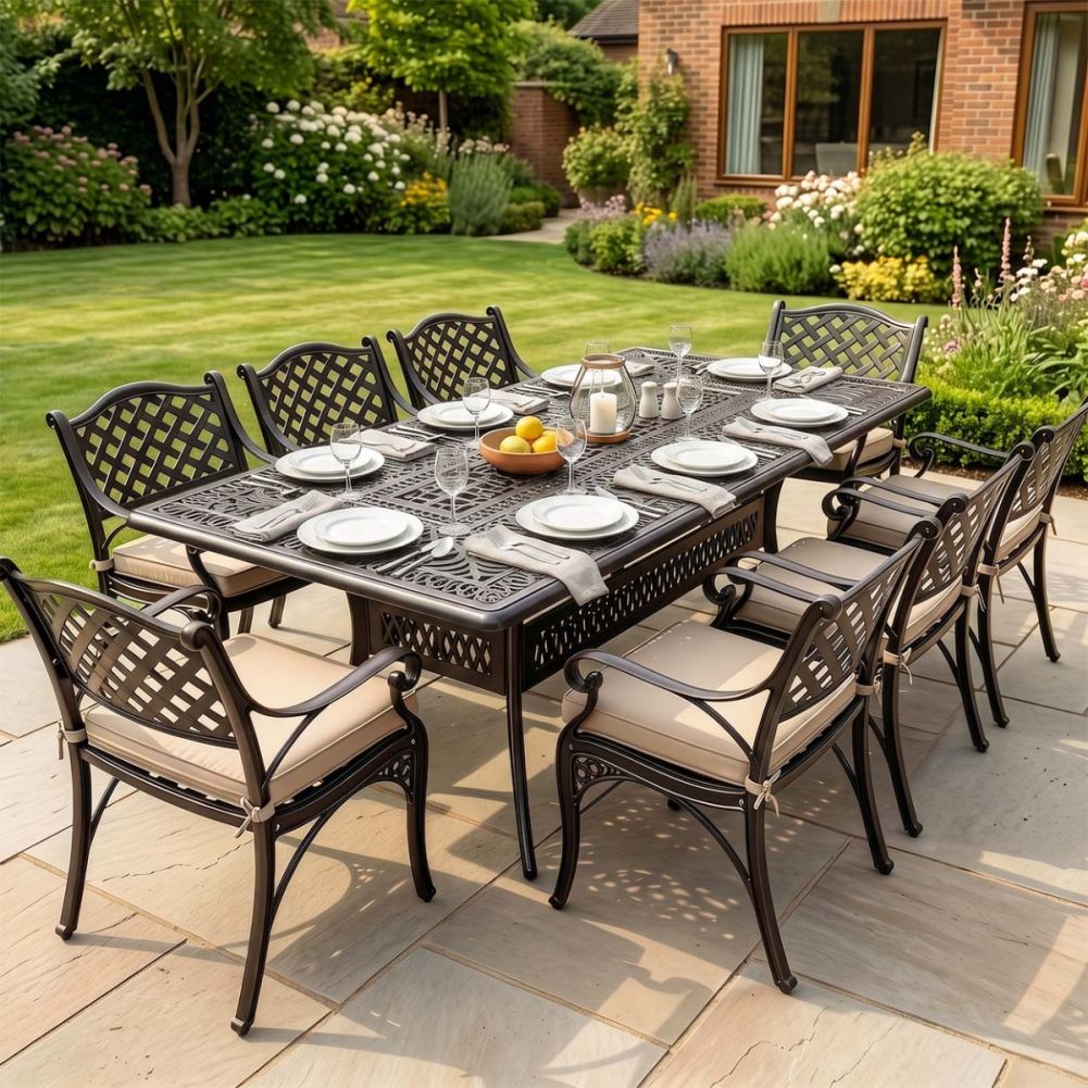 Digital Illustration Of The Sandringham Eight Seater Garden Furniture Set In Antique Copper Dressed