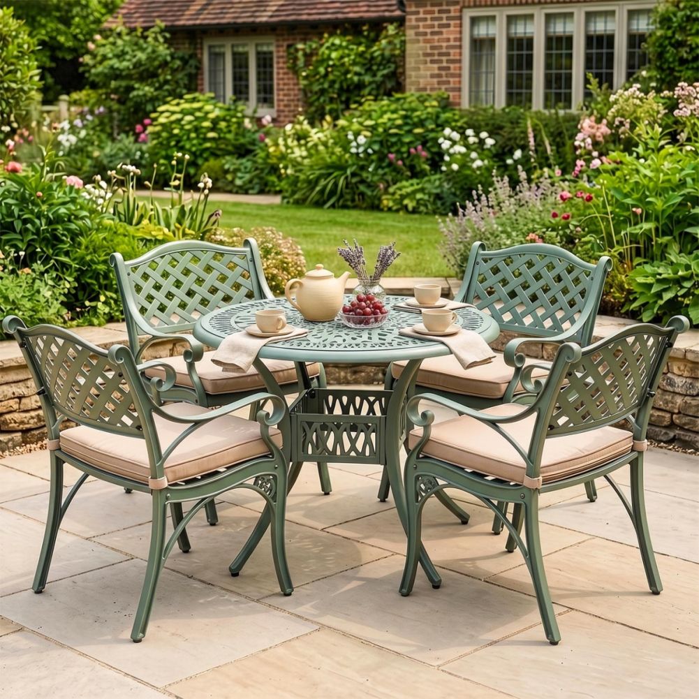 Dressed Deluxe 'Margot' Outdoor Four Seater Furniture Set In Sage Green Digital Illustration