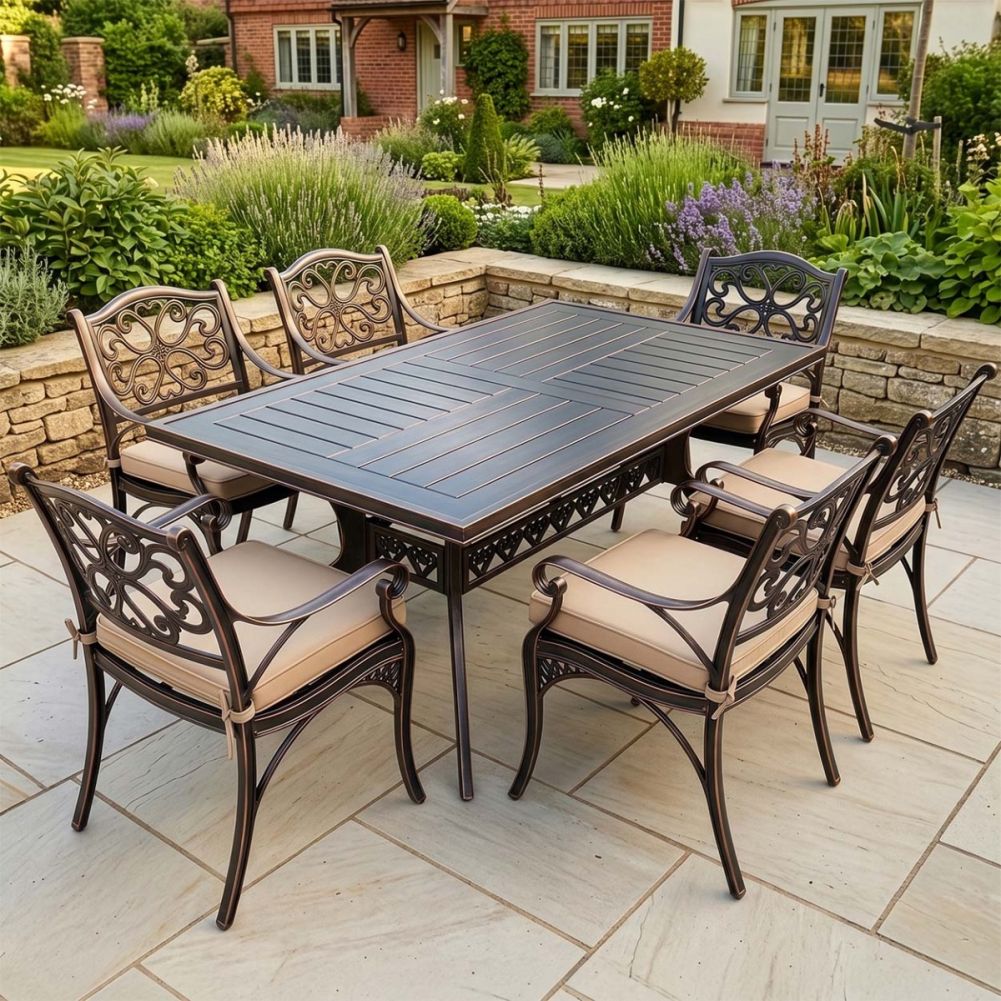 Rosecliff Manor Six Seater Garden Furniture Set In Antique Copper