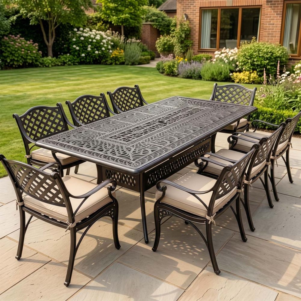 Sandringham Eight Seater Garden Furniture Set In Antique Copper Digital Illustration