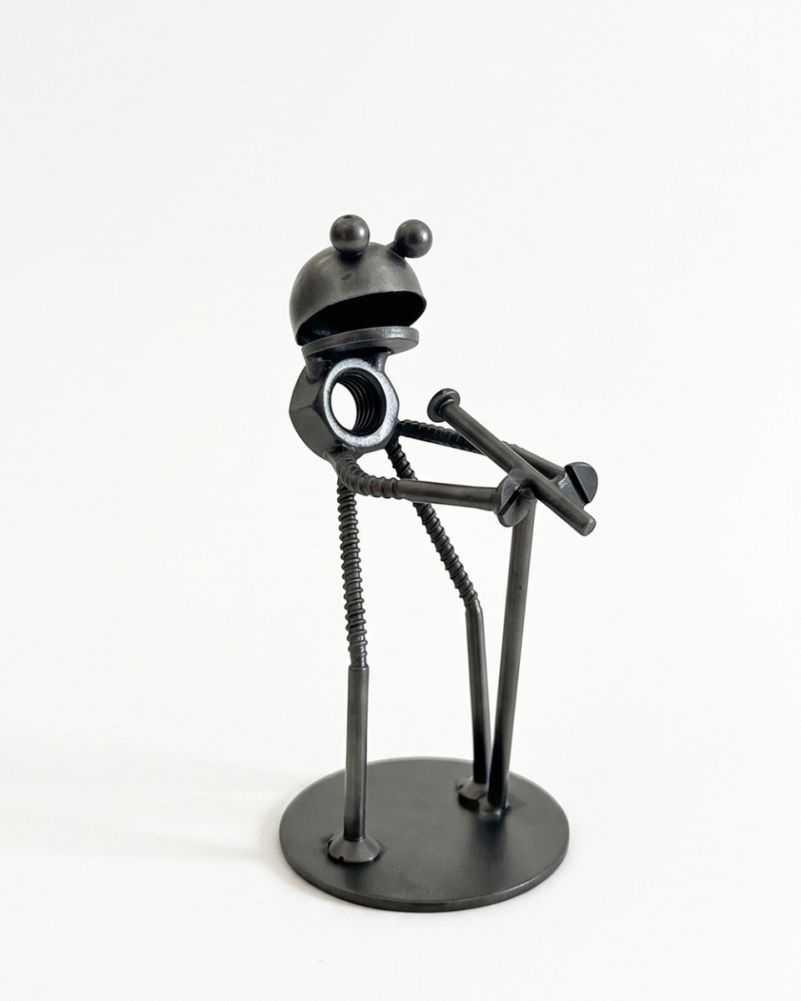 The Singing Frog Scrap Metal Art Sculpture Digital Illustration On A White Background