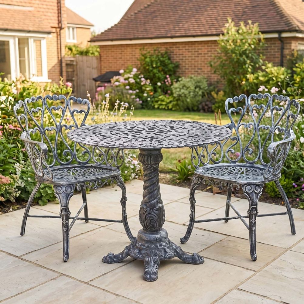 Two Seater Outdoor Furniture Set In Brushed Silver Digital Illustration