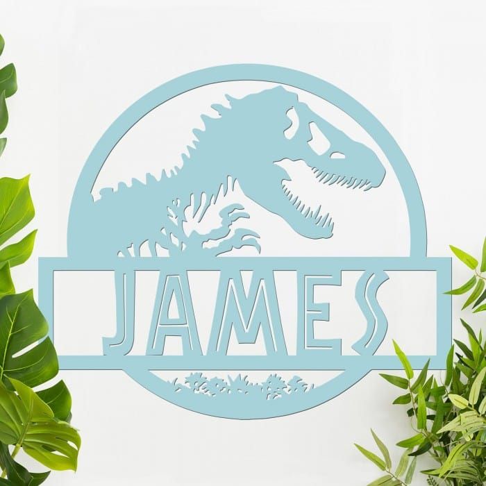 Dino Name Wall Art in in Use a Grey Wall