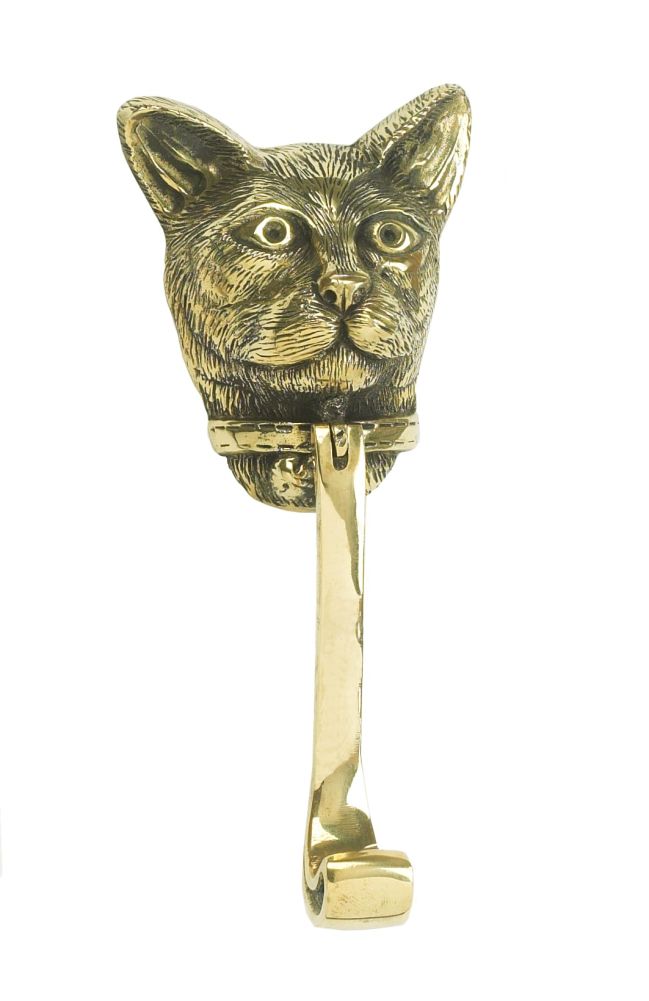 Cat Door Knocker In Polished Brass