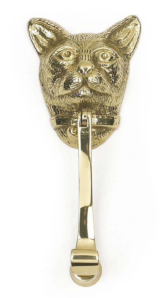 Cat Door Knocker In Polished Brass