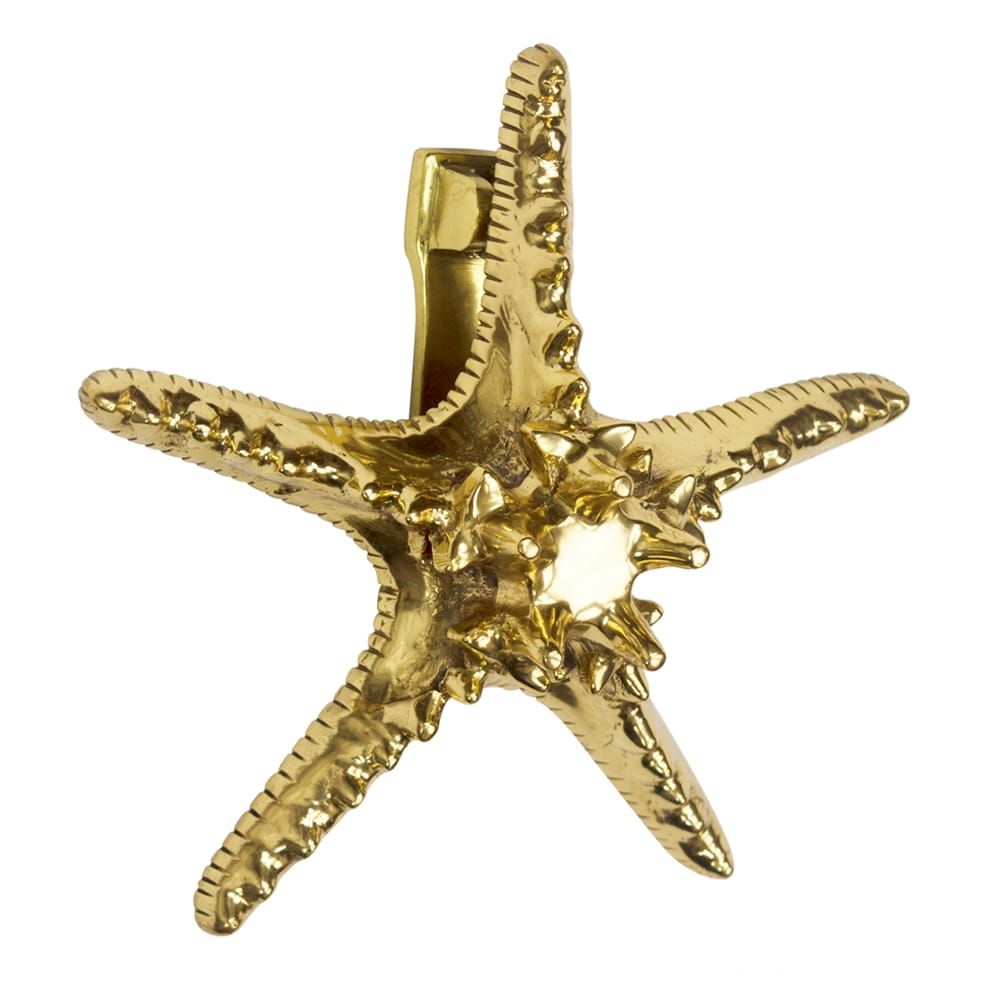 Starfish Door Knocker In Polished Brass Side View