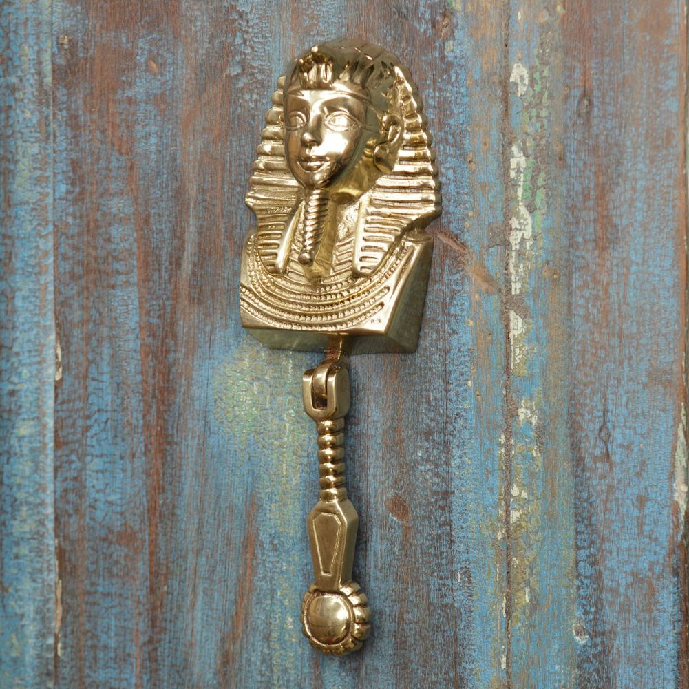 Egyptian Pharaoh Door Knocker on Rustic Door