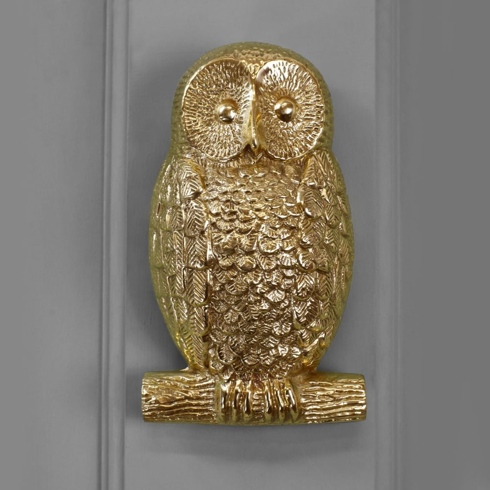 Owl Door Knocker - Polished Brass
