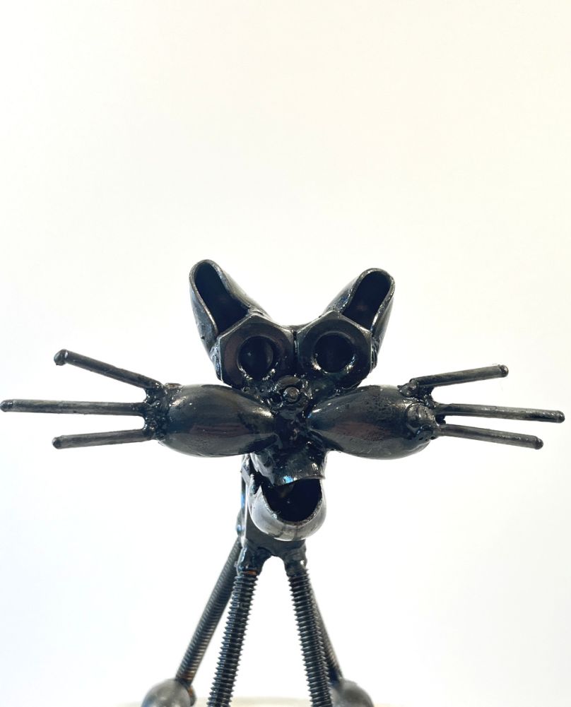 Dolly The Cat Scrap Metal Art Sculpture Close Up Face