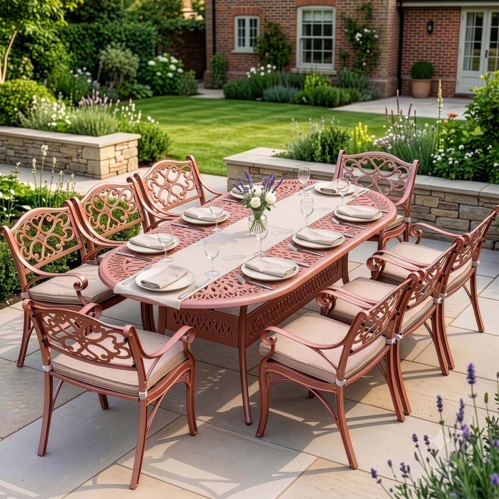 Digital Illustration Of The Deluxe 'Mariposa' Outdoor Eight Seater Furniture Set In Pink Dressed