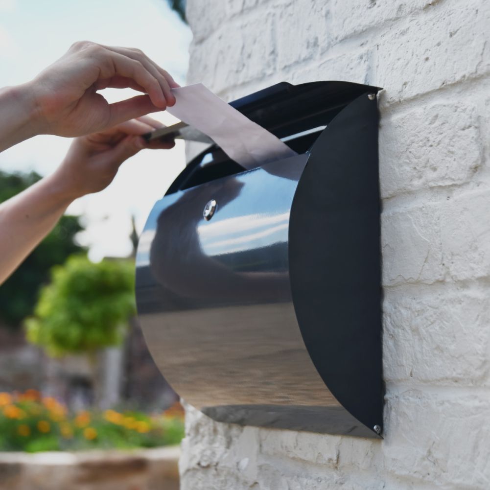 Contemporary Curved Grey Wall Mounted Post Box Scale View