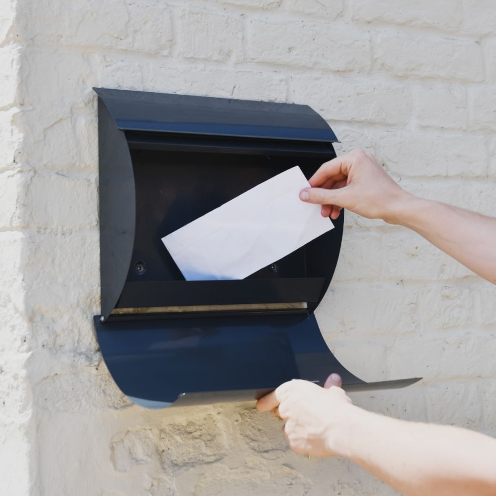 Contemporary Curved Grey Wall Mounted Post Box Open View