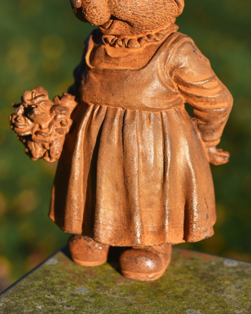 Rustic cast iron rabbit garden sculpture close-up