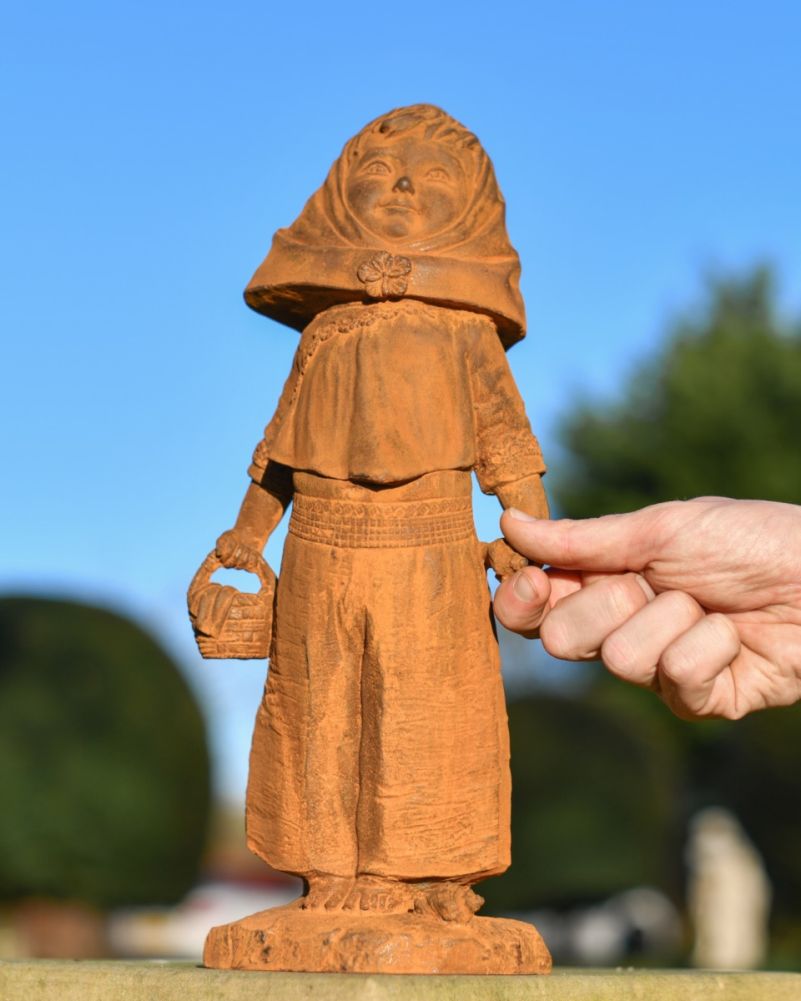Rustic Cast Iron Girl collecting Shells Sculpture