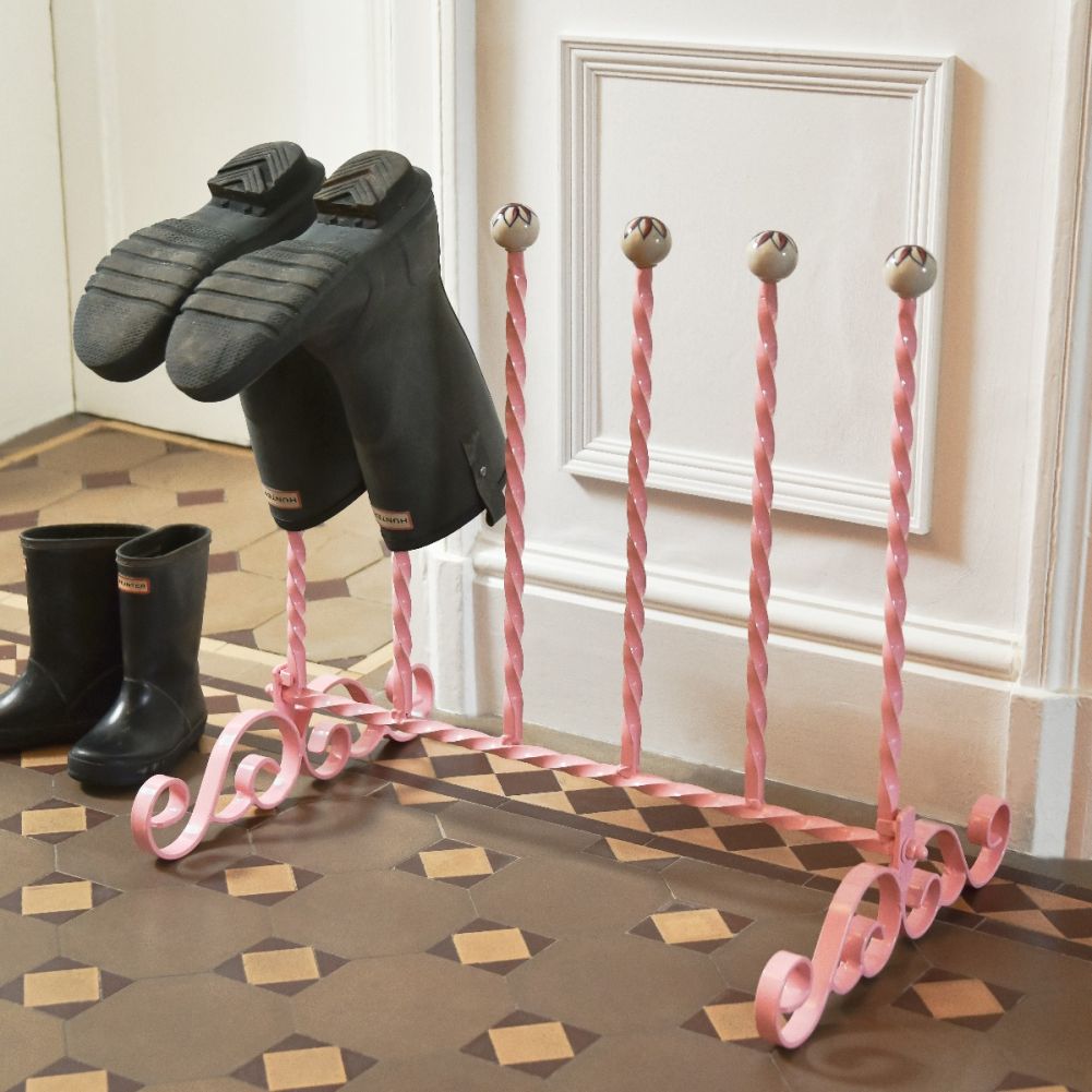The Glenbrock Boot Rack In Pink in situ 