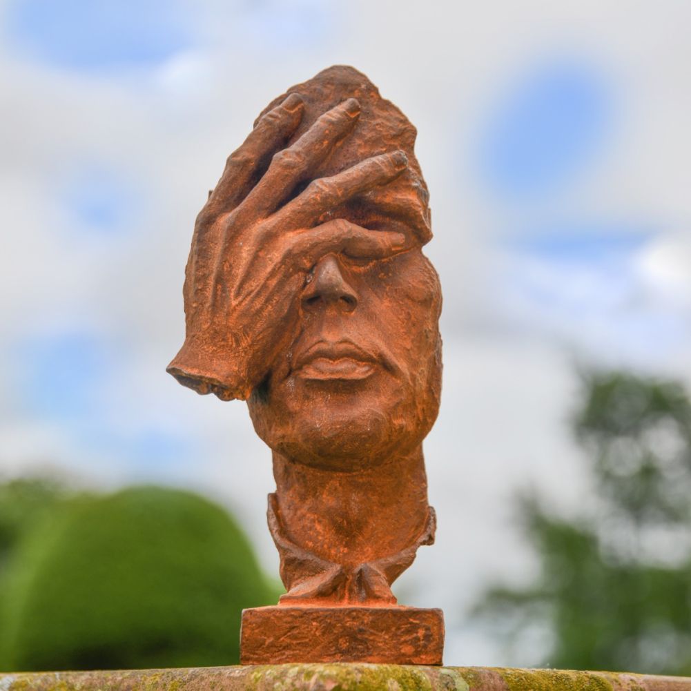 Abstract Thoughtful Face Cast Iron Rustic Sculpture