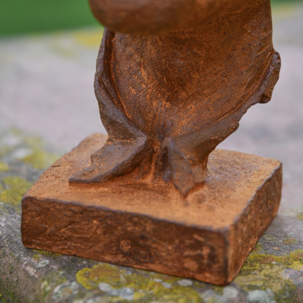 Abstract Thoughtful Face Cast Iron Rustic Sculpture Base Detail